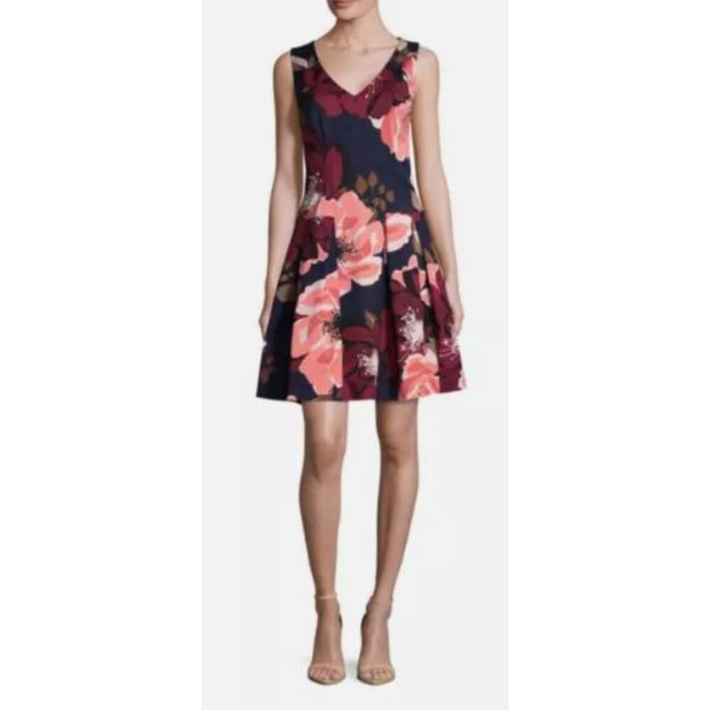 Trina Turk Floral Sleeveless V-Neck Fit & Flare Dress Sz. 6 Open Back Garden
